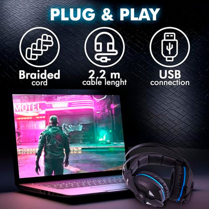 KLIM Impact V2 - USB Gaming Headset - 7.1 Surround Sound - Noise Cancelling - High Definition Audio - Strong Bass - Video Games Headphones Audifonos with Microphone for PC Gamer PS4 - Noise Cancelling