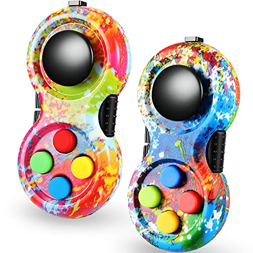 Skylety 2 Pcs Fidget Toys for Adults Controller Fidget Pad Stress Relief Cube Clicker Game Controller Sensory Educational Toy for ADHD Autism Relief Stress Anxiety(Graffiti Style) - style: Graffiti Style