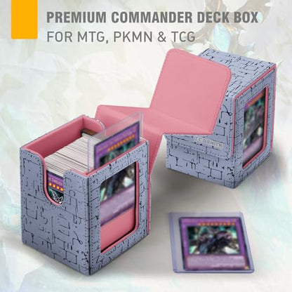 MTG Commander Deck Box with Display Window, Magnetic Closure Card Case Holds 100+ Double-Sleeved Cards, PU Leather TCG Storage Box Compatible with PTCG, Sports & Trading Cards (Pink) - color: Blue