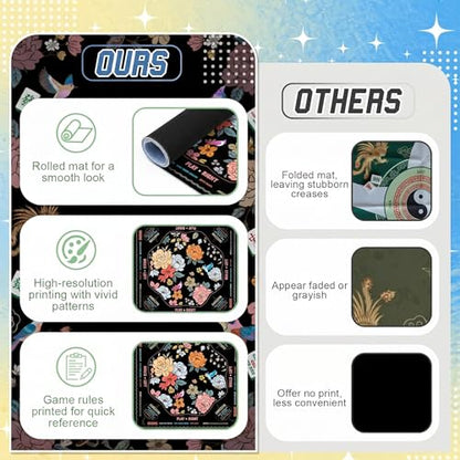 Soulchen Flower Black American Mahjong Mat for Table with Rules, No Creases, Ships Rolled, 31.5 x 31.5 Non-Slip Noise Reduction Gaming Mat with Carrying Bag for Poker Card Board - color: Black