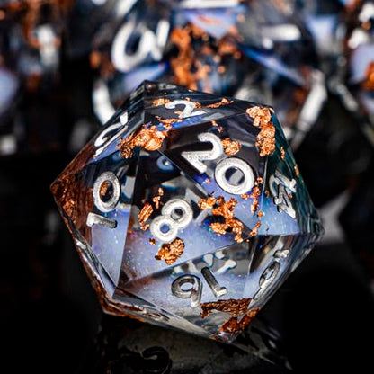 ARUOHHA Liquid Core DND Dice Set, 7pcs Resin Sharp Edged Dragons Dice Role Playing Games, RPG Silver Numbers Black Dungeons Polyhedral Dice with Gift Box D20 D12 D10 D8 D6 D4 - color: Silver Black