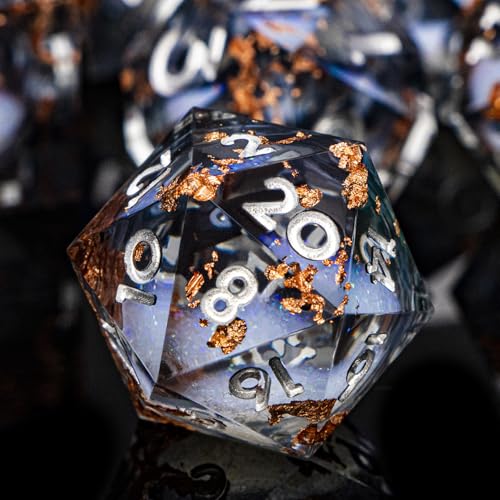 ARUOHHA Liquid Core DND Dice Set, 7pcs Resin Sharp Edged Dragons Dice Role Playing Games, RPG Silver Numbers Black Dungeons Polyhedral Dice with Gift Box D20 D12 D10 D8 D6 D4 - color: Silver Black