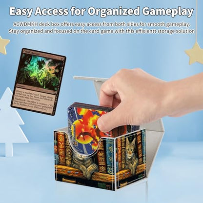 for MTG Commander Deck Box,Card Deck Box for Trading Yugioh MTG,Fits 100 Double Sleeved Cards,PU Leather Strong Magnet Case for Magic Commander TCG CCG,Cat Bookshelf - color: Cat Bookshelf