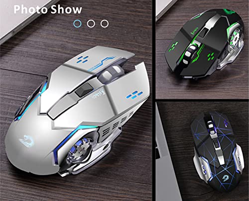 Uciefy Q85 Rechargeable Wireless Gaming Mouse, 2.4G LED Optical Silent Wireless Computer Mouse with 4 LED Light, 3 Adjustable DPI, Ergonomic Design, Auto Sleeping (Starry Black) - color: Starry Black