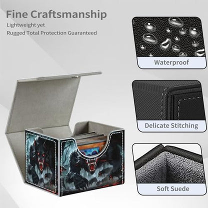 Dark Wolf Pack for MTG Deck Box, 100+ Double Sleeved Card Storage Case, PU Leather Commander Deck Case for TCG Magic Yugioh, Magnetic Closure - color: Dark Wolf Pack