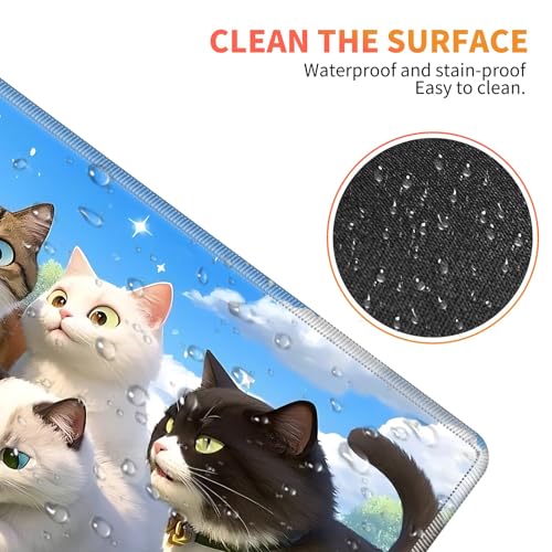 Large Gaming Mouse Pad Set with Wrist Support – 31.5" x 11.8" 4-in-1 XXL Mousepad with Keyboard Wrist Rest, Mouse Wrist Rest & Coaster – Ergonomic Desk Mat for Office, Home – Cat Family - color: Cat Family