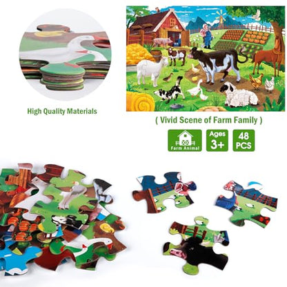Jumbo Floor Puzzle for Kids,48 Piece Farm Animal Jigsaw Puzzle Ages 3-8 | Barn Puzzle,Extra-thick Cardboard,Preschool Learning Toy,35x24 in Completed,Children Educational Gift for Boys and Girls - style: Farm Animal