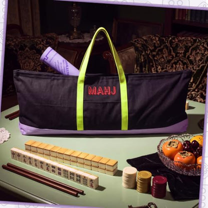Mahjong Bag for Tiles and Racks Empty American Mahjong Tiles Carrying Tote 31.5 x 12 x 4 Inch Canvas Tile Game Accessory Gift for Pusher Rack Mat Carrying, Case Only (Yellow and Black) - color: Yellow and Black