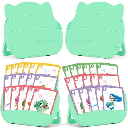 4 PCS Card Holders for Playing Cards, Playing Card Holder for Kids Adults Arthritis Little Hands,3 Layers Stand Foldable Card Holder for Card Games Parties Travel Family Game Night (Green)