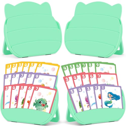 4 PCS Card Holders for Playing Cards, Playing Card Holder for Kids Adults Arthritis Little Hands,3 Layers Stand Foldable Card Holder for Card Games Parties Travel Family Game Night (Green)