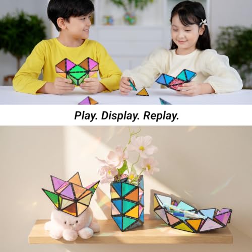 TOSY Magnet Pyramid Stone - 1 Cube Transforms into 1 Billion Shapes, 12 Pieces, 243 Rare Earth Magnets, Holographic Design Magnet Tiles Creative Puzzle STEM/STEAM Toy - color: Stone