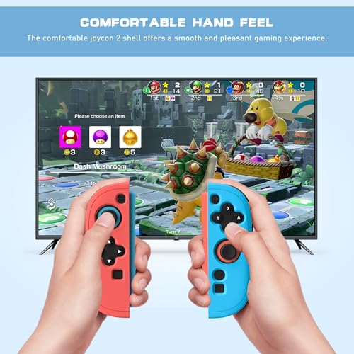 FUNDIARY Replacement for Nintendo Switch 2 Controller, Switch Wireless Controllers Compatible with Switch 2, Anti-Slip Soft Silicone Protective Cover with 2 Thumb Caps, Blue+Red - color: Red and Blue