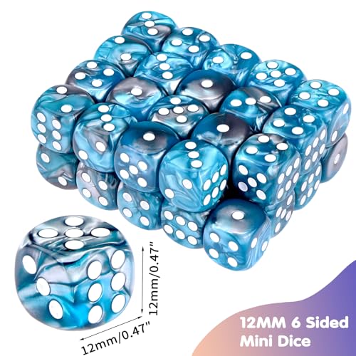 36 Pieces 12mm 6 Sided Mini Dice Set,Two Colours D6 Game Dice Set,6 Sided Standard Game Dice for Board Games Dice Games Classroom Teaching Dices Game,with Portable Gaming Box(Blue & Silver) - color: D6-blue & Silver