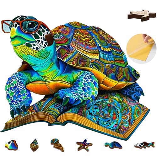 Mys Aurora Sea Turtle Puzzles for Adults, 200 Pieces Unique Jigsaw Puzzles | 5MM Thick Ocean Wooden Puzzles for Adults and Kids Birthday Gifts Family Game, 12 x 10 Inches - color: Glass Turtle, size: 200 Pieces