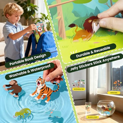 Animals Reusable Sticker Book for Toddlers, DIY Make-a-face Jelly Stickers | Make A Face & Scene Decoration Play, Washable and Reusable Jelly Stickers, Portable Travel Friendly, Airplane Trip Essentials - style: Animal