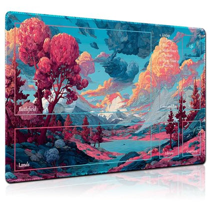 MTG Playmat 24x14 Inch | Optional Game Zone Layout | Non-Slip Rubber Base | Stitched Edges | Includes Free Storage Bag | for TCG, Board Games, and Desk Use(Chromawilds,with Zone) - color: Chromawilds, style: With zone