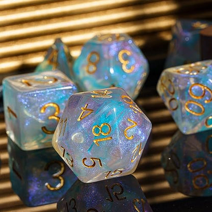 UDIXI 7PCS D&D Polyhedral Dice Set Swirls Glitter DND Dice Set for RPG | Cyan Pink Colors, Dreamy Effect, Velvet Dice Bag Packaging, for Dungeons and Dragons Role Playing Games and Tabletop Games - color: Cyan With Pink