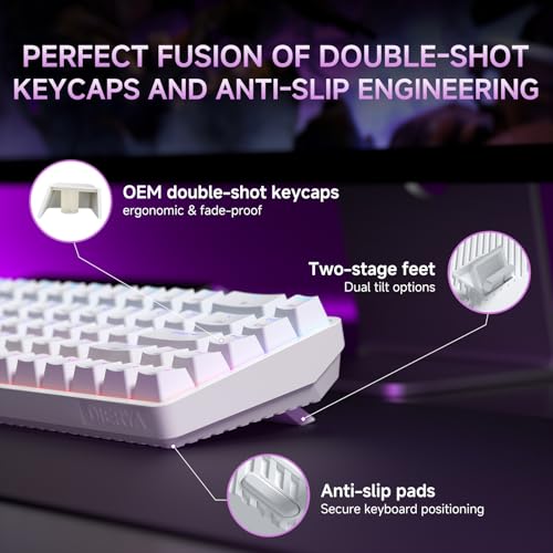 DIERYA DK68 60% Wireless Mechanical Gaming Keyboard, 3-Mode, Bluetooth 5.0/2.4G/USB-C, RGB Backlit, 68-Key Compact Mini for Windows, Mac, Linux - Clicky Blue Switch - White - color: White/Blue Switch, size: Wireless