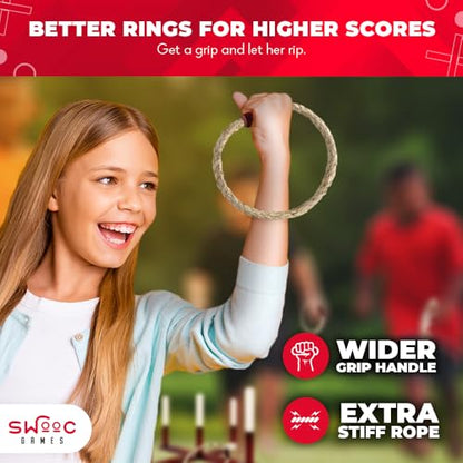 Swooc Games - Rustic Ring Toss Game (All Weather) - Easy Setup & Extra Games Included - Ring Toss Game for Adults - Outdoor Activities for Adults - Yard Toys for Kids - Backyard Fun - Outdoor Party - size: Standard