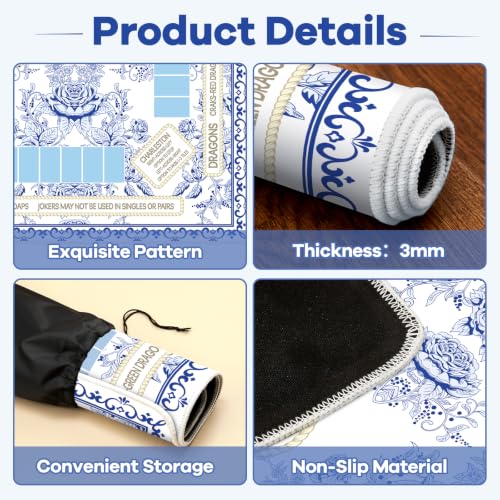 party greeting Chinoiserie Mahjong Mat with Black Carrying Bag 31.5 x 31.5 Inches Multi Purpose Game Table Cover Anti Slip and Noise Reduction for Mahjong Poker Board Card Dominoes Games(Blue) - color: Blue