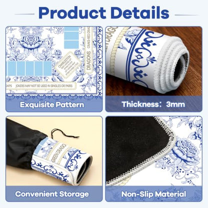 party greeting Chinoiserie Mahjong Mat with Black Carrying Bag 31.5 x 31.5 Inches Multi Purpose Game Table Cover Anti Slip and Noise Reduction for Mahjong Poker Board Card Dominoes Games(Blue) - color: Blue