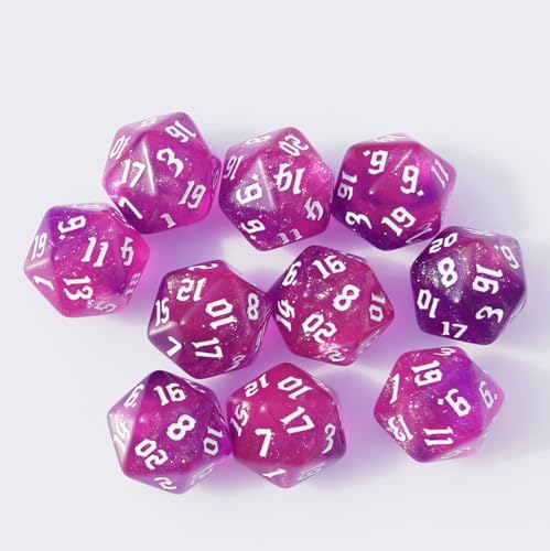 10PCs D20 Polyhedral Dice Set 22mm for DND RPG MTG Dungeons and Dragons Dice (Pink) - color: Pink
