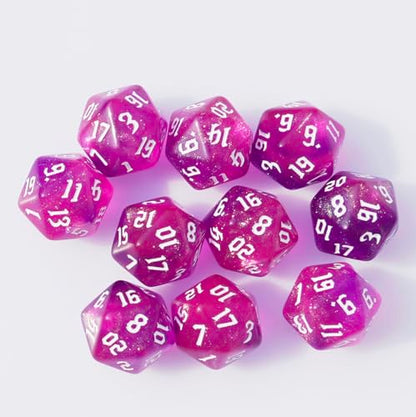 10PCs D20 Polyhedral Dice Set 22mm for DND RPG MTG Dungeons and Dragons Dice (Pink) - color: Pink