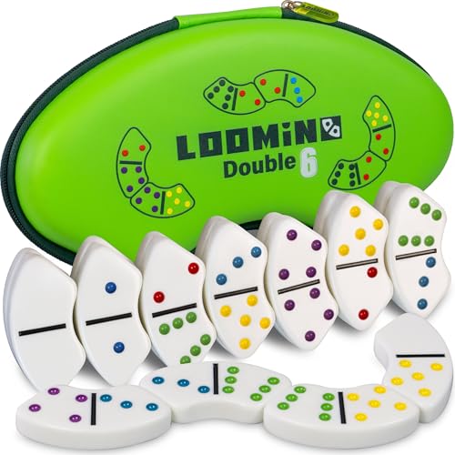 Queensell Loomino - Curved Dominoes Set for Kids and Adults — New Generation Dominoes for Family Game Night — Family Board Games for Kids and Adults - size: Loomino Double 6