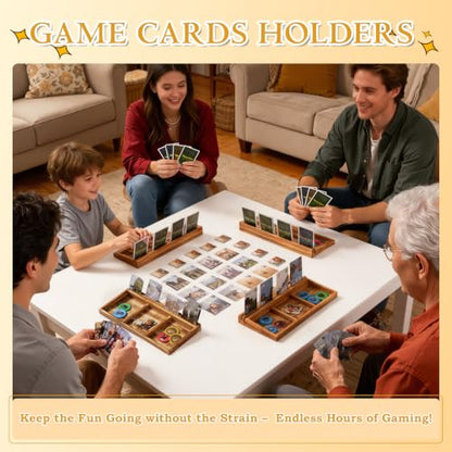 Playing Card Holder for Seniors Adults, Set of 4 Widen Card Slots Card Holders for Playing Cards, Wooden Cards Holder with Detachable Divider for Card Game Bridge Canasta Strategy - size: 5" x 11.8" x 1.2"