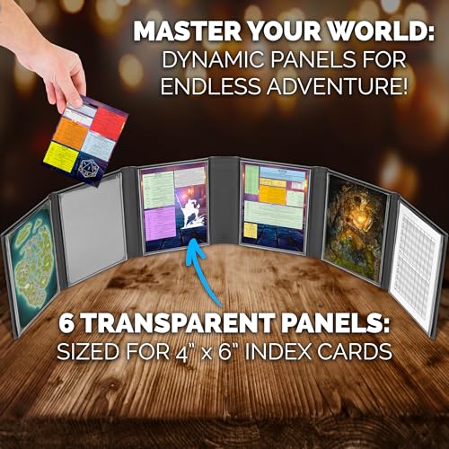 CASEMATIX Miniature DM Screen - 6-Panel Faux Leather Mini Game Master Screen for TTRPGs, Compact DND DM Screen for Better Player Connection & Immersive Tabletop RPG Sessions, Inserts Not Included - color: Black