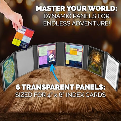 CASEMATIX Miniature DM Screen - 6-Panel Faux Leather Mini Game Master Screen for TTRPGs, Compact DND DM Screen for Better Player Connection & Immersive Tabletop RPG Sessions, Inserts Not Included - color: Black