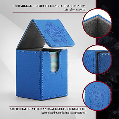Strong Magnetic Card Deck Box for MTG Cards Fits 100 Plus Sleeved Cards PU Leather with Microfiber Lining(Blue) - color: Blue