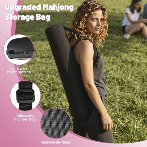 Anti Slip Mahjong Mat for Table 32.4" x 32.4" - Noise Reduction Rubber Base Game Mat with Carrying Bag, Waterproof Portable Table Cover for Poker/Cards/Board Games/Tile Games-Pink - color: Fl-pink