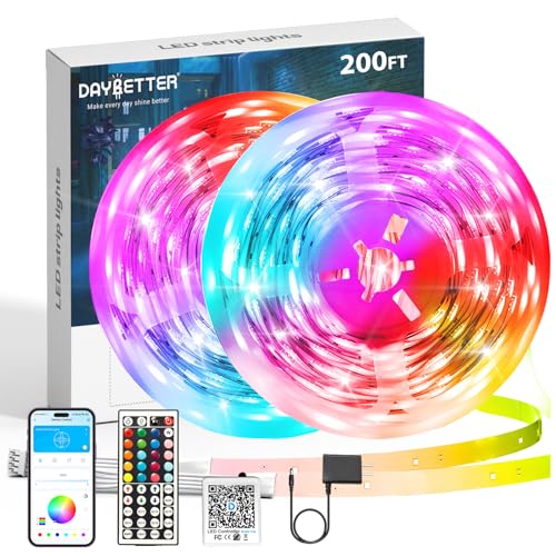 DAYBETTER Led Strip Lights 200 ft (2 Rolls of 100ft) Smart Led Light Strips with Remote and App Control, RGB Music Sync Color Changing Led Lights for Bedroom, Kitchen, Party, Home Decor - size: 200ft