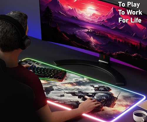 RGB Gaming Mouse Pad Large Extended Desk Mat 35.4x15.7in XXL XXXL Mousepad LED Light Up Keyboard Mat PC Gamer Desk Pad Gaming Accessories Extra Big Mouse Mats Full Desk - Urban Warfare - color: Urban Warfare