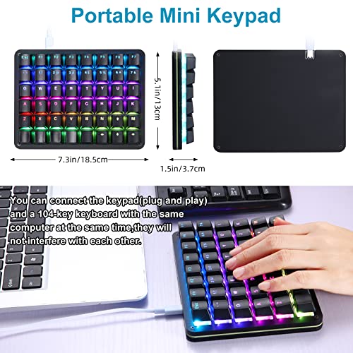 Koolertron One Handed Mechanical Gaming Keyboard, 48-Key Fully Programmable Mini Keypad, Mini USB Macro Keyboard with RGB LED Backlit, for Windows PC Gamer (48 Keyboard/Red Switches) - style: 48 Keyboard/Red Switches