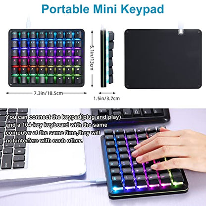 Koolertron One Handed Mechanical Gaming Keyboard, 48-Key Fully Programmable Mini Keypad, Mini USB Macro Keyboard with RGB LED Backlit, for Windows PC Gamer (48 Keyboard/Red Switches) - style: 48 Keyboard/Red Switches