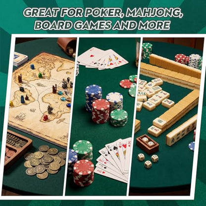 2 Pcs 36 Inch Round Card Game Table Cover with 4 Coaster for Playing Cards Poker Mahjong Bridge Board Game, Green Elastic Stretch Fitted Tablecloth for 32 to 36 Inch Tables