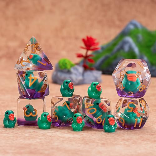 DND Duck-Resin Dice Set, Swan Polyhedral D&D D and D Dice Inclusion Dice for Dungeons and Dragons MTG RPG for Ages 15 and Up - color: Duck-green