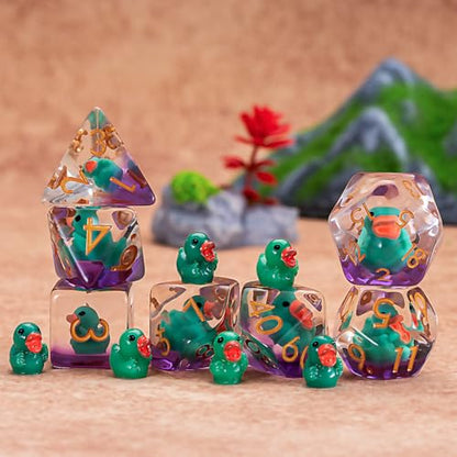 DND Duck-Resin Dice Set, Swan Polyhedral D&D D and D Dice Inclusion Dice for Dungeons and Dragons MTG RPG for Ages 15 and Up - color: Duck-green