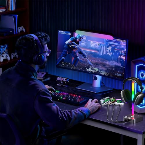 cozoo Gifts for Gamer Men All-in-One RGB Headset Stand & Charging Station | 3 USB Ports, 2 Outlets, Metal Space Gray | Gaming Equipment, Game Room Setup, Christmas Gifts for Him,Teen Boys,Tech Lovers - color: Gray Pro