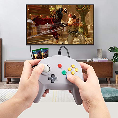 KIWITATA N64 Mini USB Controller, Retro N64 Wired 64-bit PC Remote Upgraded Joystick Game Pad Controller for Windows PC MAC Linux Raspberry Pi Grey