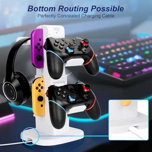 Controller Holder & Headset Stand Tower - Rotary Gaming Controller & Headphone Stand with Joy-Con Slot for Gamers
