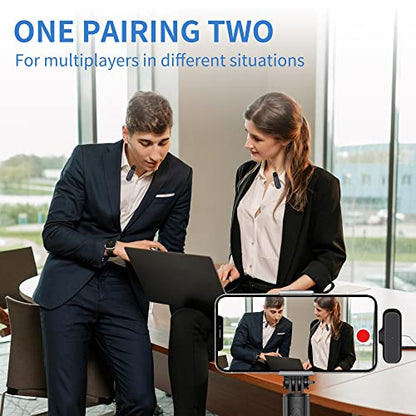 2 Pack Professional Wireless Lavalier Microphone for iPhone iPad Android with Charging Case Noise Reduction Plug-Play Clip on Lapel Mic for Video Recording Vlogging, YouTube, Interview, Live Streaming - style: Oval