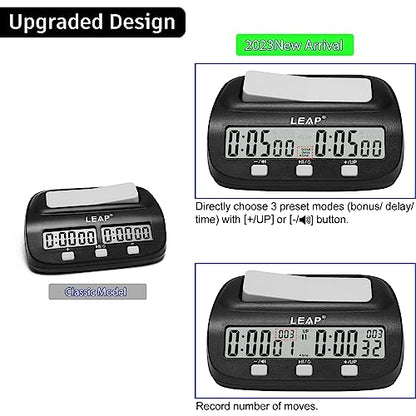 LEAP Chess Clock Digital Chess Timer Professional Chess Clock Timer with Time Bonus and Delay Features Great for Chess I-Go Upgraded Model - color: Black