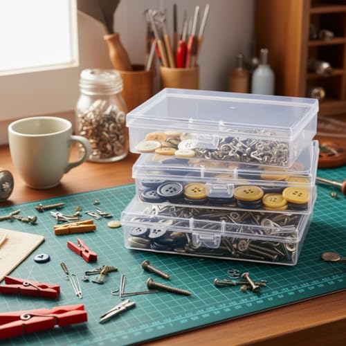 8 Pieces Rectangular Clear Plastic Organizer Box, 135 x 80 x 30 mm | 135 x 80 x 30 mm, Hinged Lids, For Small Items, Craft Projects - size: 135 x 80 x 30 mm