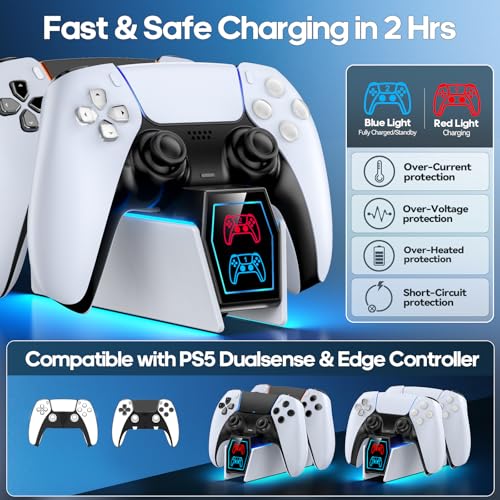 PS 5 Controller Charger Station Compatible with PlayStation 5 Edge & Dual Controller, 9 Lightings PS 5 Accessories Charging Station, PS 5 Dock Stand with LED Indicator for PlayStation Consoles - color: Black & White