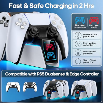 PS 5 Controller Charger Station Compatible with PlayStation 5 Edge & Dual Controller, 9 Lightings PS 5 Accessories Charging Station, PS 5 Dock Stand with LED Indicator for PlayStation Consoles - color: Black & White