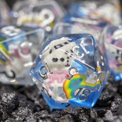 Sage's Portal Animal Familiars Resin DND Dice Set Polyhedral Dice Set for Dungeons and Dragons RPG Pathfinder Tabletop TTRPG (Rainbowed Teddy Bear)