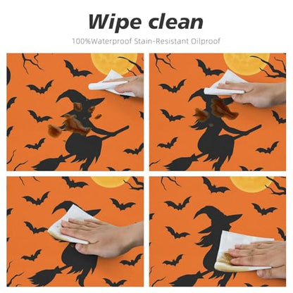 Famame Halloween Witch Moon Pumpkins Round Fitted Tablecloth with Elastic Protector Table Kitchen Dinner Waterproof Oil-Proof Table Covers Fits 40"-44", Small - color: Halloween Witch Moon Pumpkins, size: Small (40"-44")